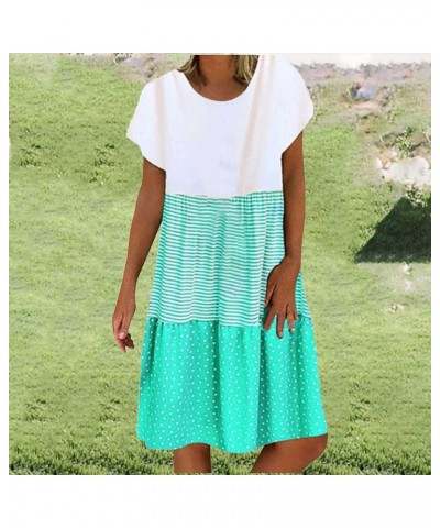 Dresses for Women 2023 Wedding Guest Summer V Neck Short Sleeve Ruffle Hem A-Line Polka Dot Boho Maxi Dress Z12 Green $6.37 D...