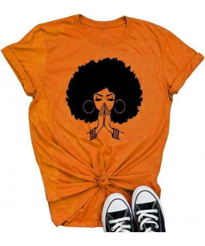 Women's Tops Cute Graphic Print Summer Causal Cotton Round Neck Short Sleeve Blouses T Shirt 01-orange $14.39 T-Shirts