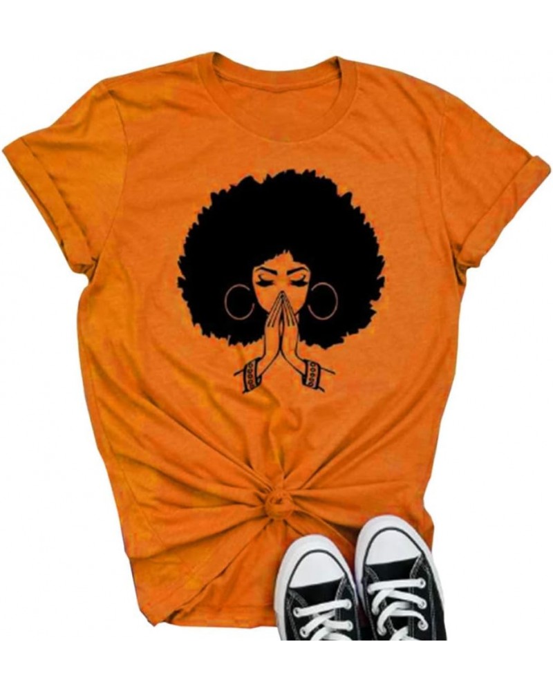 Women's Tops Cute Graphic Print Summer Causal Cotton Round Neck Short Sleeve Blouses T Shirt 01-orange $14.39 T-Shirts