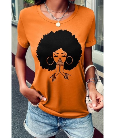 Women's Tops Cute Graphic Print Summer Causal Cotton Round Neck Short Sleeve Blouses T Shirt 01-orange $14.39 T-Shirts