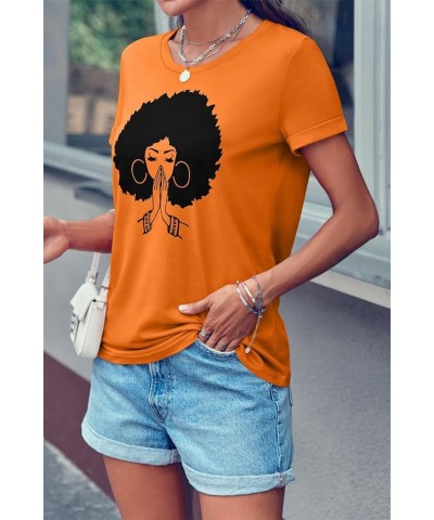 Women's Tops Cute Graphic Print Summer Causal Cotton Round Neck Short Sleeve Blouses T Shirt 01-orange $14.39 T-Shirts