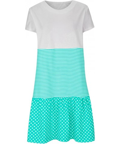 Dresses for Women 2023 Wedding Guest Summer V Neck Short Sleeve Ruffle Hem A-Line Polka Dot Boho Maxi Dress Z12 Green $6.37 D...