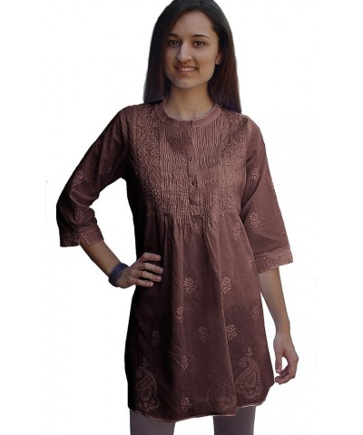 Pure Cotton Hand Embroidered Tunic, Top, Kurti, Blouse Coffee $20.29 Tops