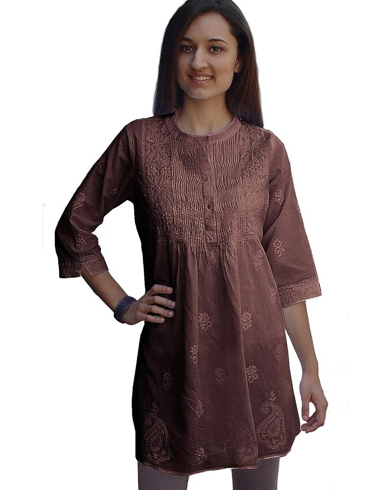 Pure Cotton Hand Embroidered Tunic, Top, Kurti, Blouse Coffee $20.29 Tops