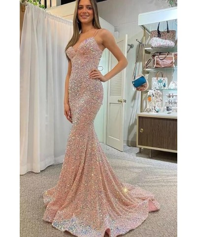 Spaghetti Straps Sequin Prom Dress V-Neck Backless Mermaid Sparkly Women Formal Evening Gowns Royal Blue $38.24 Dresses