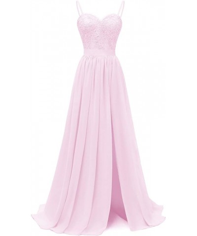 Lace Floral Bridesmaid Dress Long Side Slit Chiffon Wedding Evening Prom Gowns Pink $42.75 Dresses