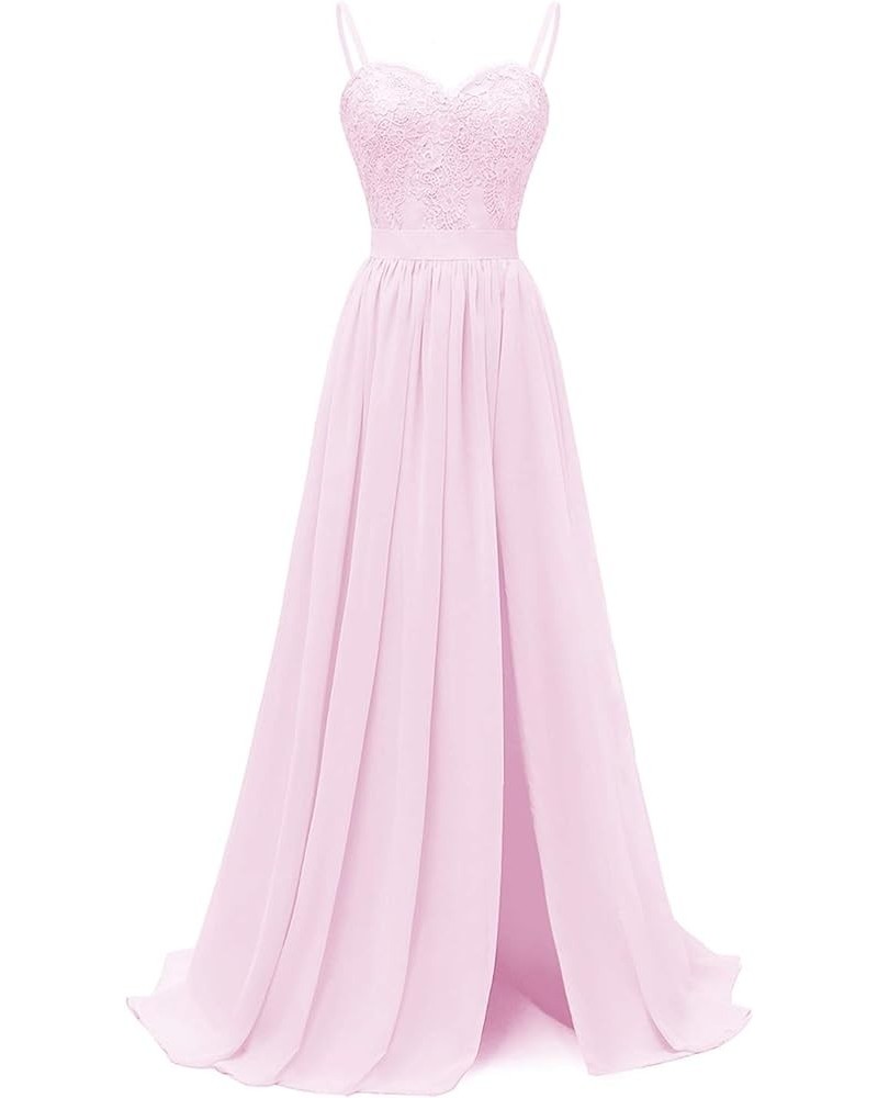 Lace Floral Bridesmaid Dress Long Side Slit Chiffon Wedding Evening Prom Gowns Pink $42.75 Dresses