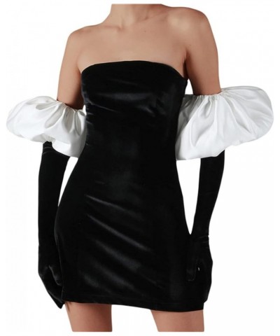 Women Puff Sleeve Velvet Dress Elegant Off Shoulder Bodycon Party Dresses White Black $17.97 Dresses