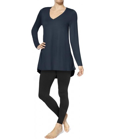 Women's Perfect Legging Tunic Tee Long Sleeve Oxford Blue $10.32 Tops