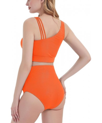 Maternity Two Piece Swimsuit High Waisted Strappy Bikini Set Bathing Suit Orange $15.96 Swimsuits