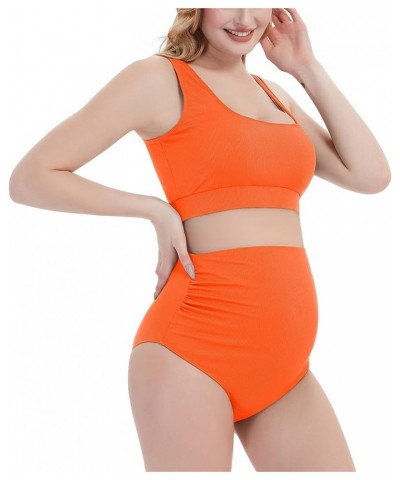 Maternity Two Piece Swimsuit High Waisted Strappy Bikini Set Bathing Suit Orange $15.96 Swimsuits