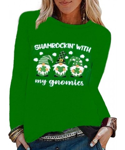 St. Patrick's Day Women's Green Shamrock Clover Leaf Print Irish T-Shirt Cute Graphic Tees Three Gom $12.46 T-Shirts