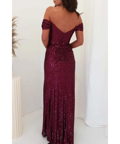 Off The Shoulder Sequin Prom Dresses for Teens High Split Formal Evening Gowns Emerald Green $22.55 Dresses