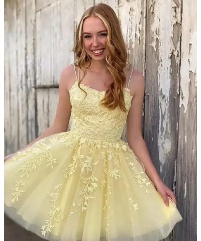 Lace Appliques Tulle Homecoming Dresses Short Spaghetti Straps Prom Cocktail Party Dresses Gold $26.09 Dresses