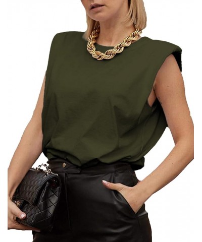 Women's Shoulder Pad Tank Tops Sleeveless Tops Casual Summer T-Shirts Army Green $10.99 Tops