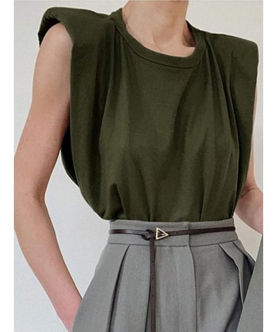 Women's Shoulder Pad Tank Tops Sleeveless Tops Casual Summer T-Shirts Army Green $10.99 Tops