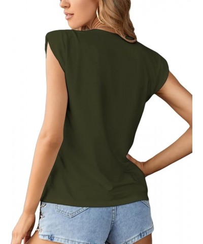 Women's Shoulder Pad Tank Tops Sleeveless Tops Casual Summer T-Shirts Army Green $10.99 Tops