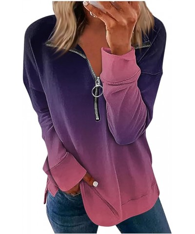 1/4 Zip Pullover Women Printed Trendy Athletic Shirt Blouse Loose Fit Sweatshirts Casual Long Sleeve Tops Pullover 2-dark Pur...