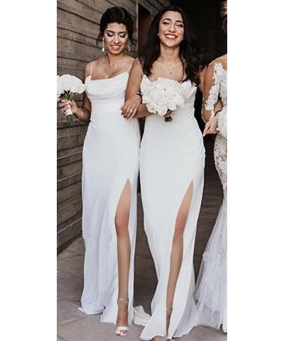 Women's Spaghetti Strap Chiffon Long Bridesmaid Dresses with Slit Cowl Neck A Line Formal Evening Gowns Turquoise $32.20 Dresses