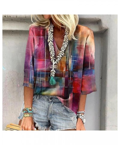 Womens Summer Tops 2023 Floral 3/4 Sleeve V Neck Boho Tops Vintage Print Dressy Casual Blouses 39purple $11.80 T-Shirts