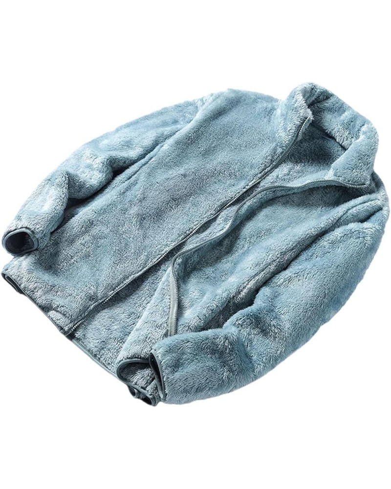 Women's Long Sleeve Jacket Fleece Coat Fuzzy Winter Warm Zip Up Zipper Soft Pocket Outerwear Long Sleeve Light Blue $17.61 Ja...