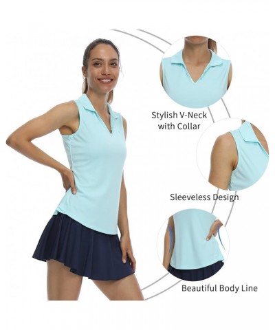 Women's Sleeveless Polo Golf Shirts Quick Dry 50+ UV Protection V-Neck with Collar Lightweight Tennis Tank Tops Light Green $...