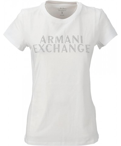 Women's Slim Stretch Cotton Embellished Logo Fitted Tee White $11.39 T-Shirts