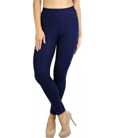 Women's Easy Pull-On Denim Skinny Fit Comfort Stretch Leggings Jeggings Full Length W/ Back Pockets - Navy $8.64 Leggings