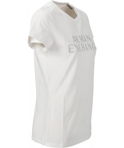 Women's Slim Stretch Cotton Embellished Logo Fitted Tee White $11.39 T-Shirts