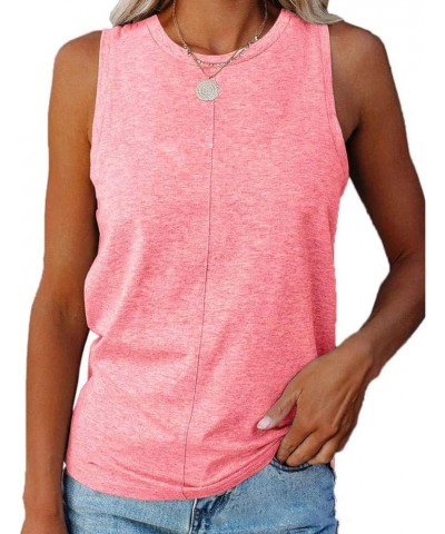 Womens Tank Tops Crew Neck Sleeveless Tshirts Solid Color Casual Loose Fit Tee Shirts 00-pink $10.57 Tanks