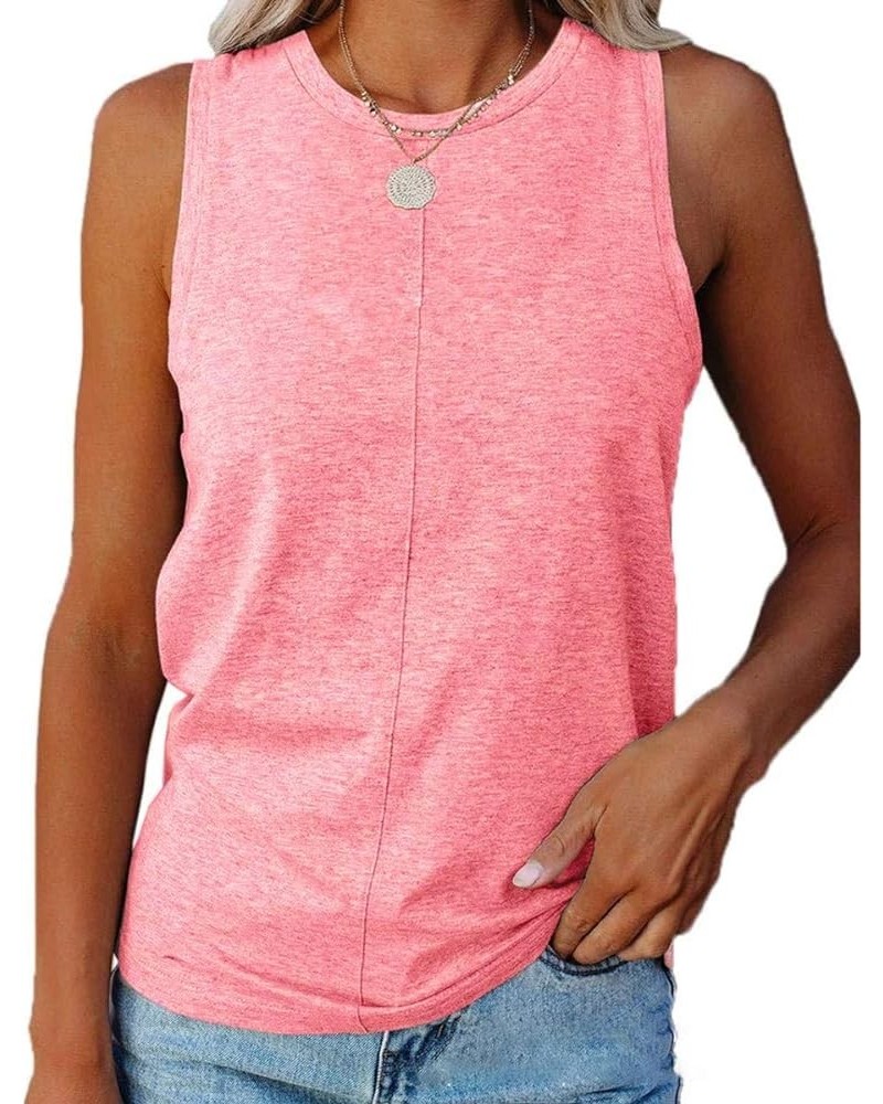 Womens Tank Tops Crew Neck Sleeveless Tshirts Solid Color Casual Loose Fit Tee Shirts 00-pink $10.57 Tanks