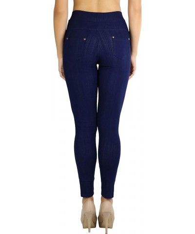 Women's Easy Pull-On Denim Skinny Fit Comfort Stretch Leggings Jeggings Full Length W/ Back Pockets - Navy $8.64 Leggings