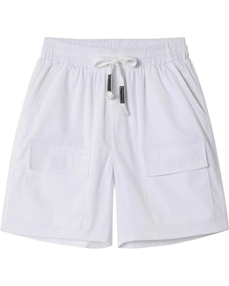 Women's Casual Elastic Waist Drawstring Cargo Shorts Comfy Cotton Loose Fit Shorts White $11.93 Activewear