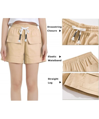 Women's Casual Elastic Waist Drawstring Cargo Shorts Comfy Cotton Loose Fit Shorts White $11.93 Activewear