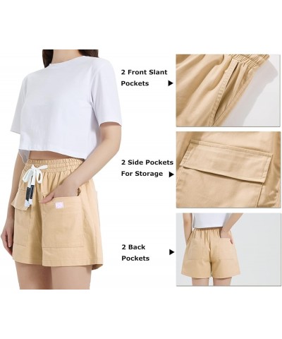 Women's Casual Elastic Waist Drawstring Cargo Shorts Comfy Cotton Loose Fit Shorts White $11.93 Activewear