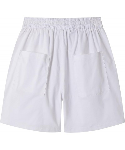 Women's Casual Elastic Waist Drawstring Cargo Shorts Comfy Cotton Loose Fit Shorts White $11.93 Activewear