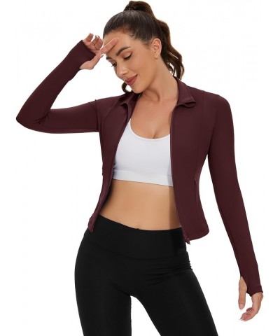 Women's Cropped Workout Jacket Zip Up Athletic Jackets Slim Fit Lightweight Running Sports Track Jacket 2023 Wine Red $16.81 ...