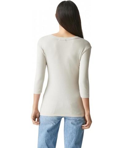 Women's Fitted Basic 3/4 Sleeve Crewneck Dora Shine Tee Shirt Cement $28.04 T-Shirts