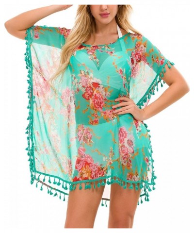 Women's Chiffon Swimsuit Beach Bathing Suit Cover Ups for Swimwear Cover UP Green Flower $10.78 Swimsuits