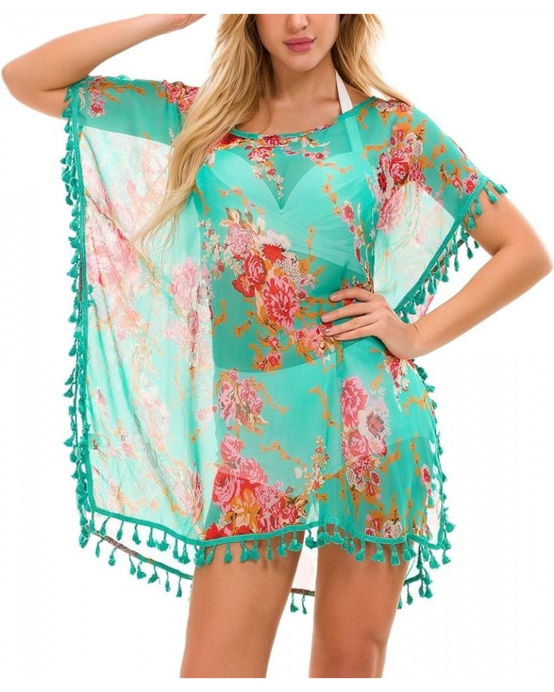 Women's Chiffon Swimsuit Beach Bathing Suit Cover Ups for Swimwear Cover UP Green Flower $10.78 Swimsuits