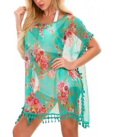 Women's Chiffon Swimsuit Beach Bathing Suit Cover Ups for Swimwear Cover UP Green Flower $10.78 Swimsuits