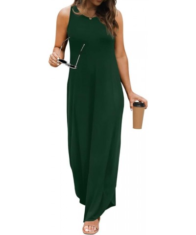 Women's Casual Long Dress Sleeveless Double Split Maxi Dresses 25 Dark Green $16.34 Dresses