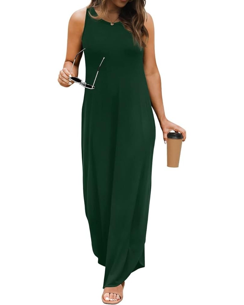 Women's Casual Long Dress Sleeveless Double Split Maxi Dresses 25 Dark Green $16.34 Dresses