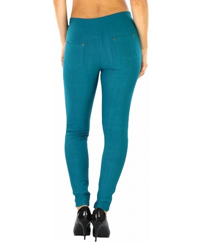 Women's Easy Pull-On Denim Skinny Fit Comfort Stretch Leggings Jeggings Full Length Back Pockets - Spruce Blue $8.64 Leggings