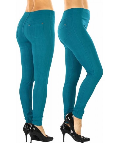 Women's Easy Pull-On Denim Skinny Fit Comfort Stretch Leggings Jeggings Full Length Back Pockets - Spruce Blue $8.64 Leggings