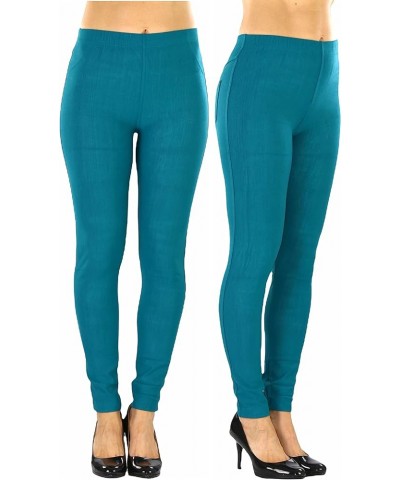 Women's Easy Pull-On Denim Skinny Fit Comfort Stretch Leggings Jeggings Full Length Back Pockets - Spruce Blue $8.64 Leggings