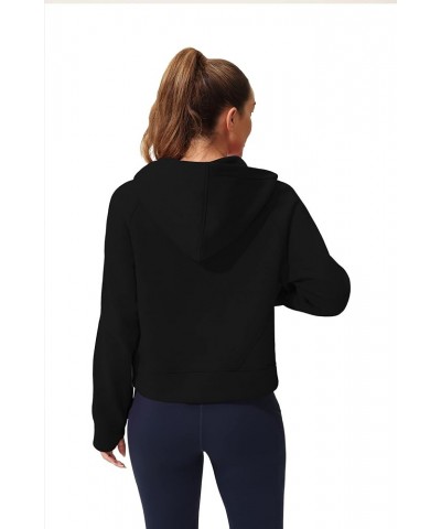 Women's Hoodie Full-Zip Long-Sleeve Sweatshirt fleece lined cropped zip up hoodie Workout Casual Jacket with Pockets Black $1...