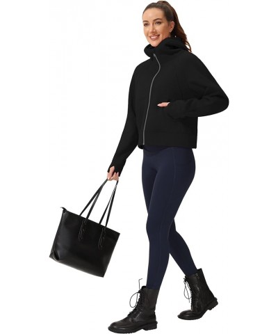 Women's Hoodie Full-Zip Long-Sleeve Sweatshirt fleece lined cropped zip up hoodie Workout Casual Jacket with Pockets Black $1...