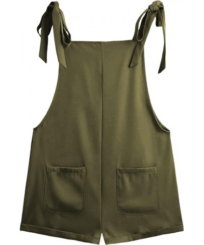 Women's Tie Shoulder Pocket Front Suspender Overall Shorts Rompers Army Green $10.19 Overalls