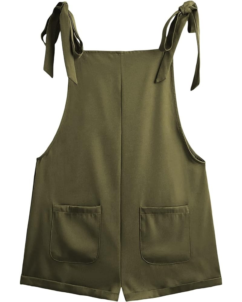 Women's Tie Shoulder Pocket Front Suspender Overall Shorts Rompers Army Green $10.19 Overalls